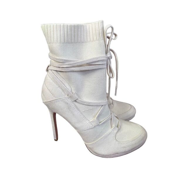 JF Just Fab Lou White Throwback Lace-Up Bootie Heel Size 6.5 - Picture 2 of 16